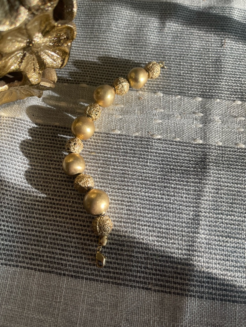 Antique Gold Bead Bracelet with Lobster Clasp